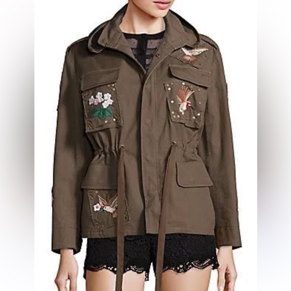 Red Valentino jacket Gathered Embroidered Cotton-twill  in army green size 44